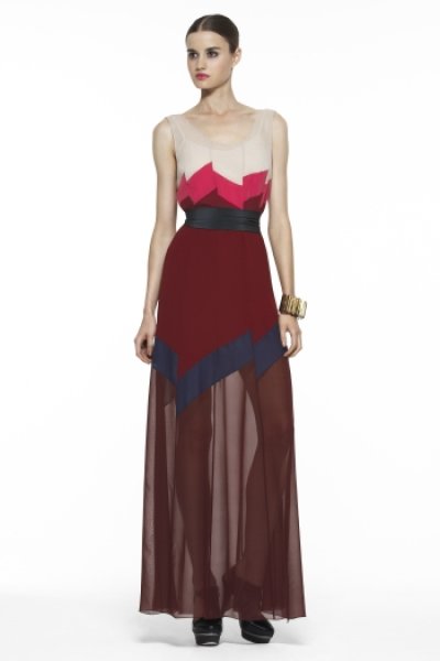 画像1: 【Malese Jow 愛用】BCBG MAXAZRIA       BON VOYAGE LONG COLOR-BLOCKED CHIFFON DRESS (1)