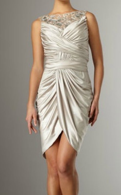 画像1: 【黒谷友香さん、政井マヤさんご着用】Tadashi Shoji  ミラーネックサテンドレス ベージュ系、グレー系 (1)