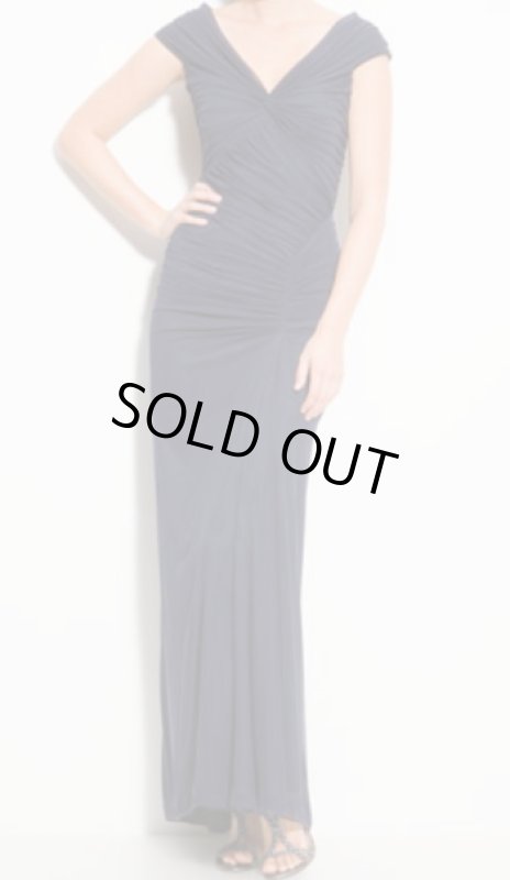 画像1: Tadashi Shoji ギャザーメッシュドレス ネイビー (1)