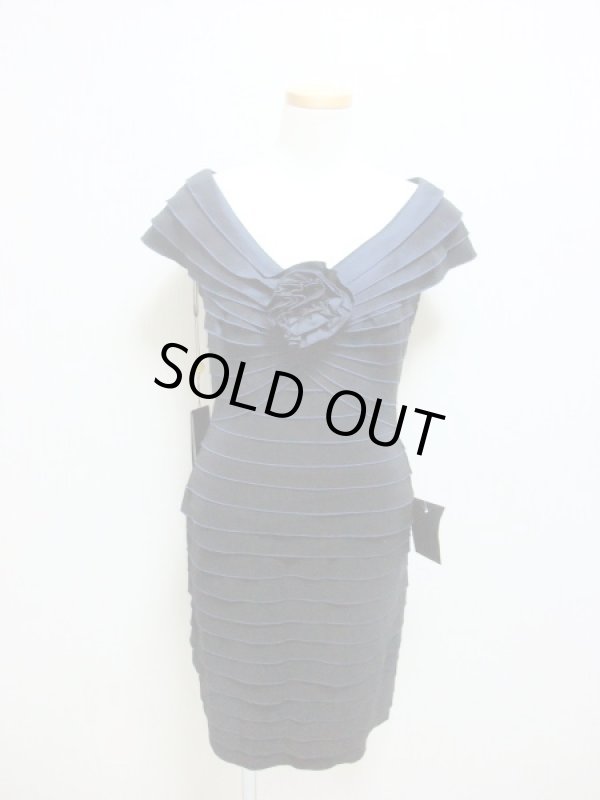 画像2: 即発セール！Tadashi Shoji  ローズモチーフシャッタープリーツドレス（Petites）　ネイビー (2)