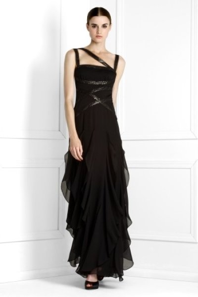 画像1: BCBG MAXAZRIA     BEADED SILK CHIFFON GOWN DRESS (1)