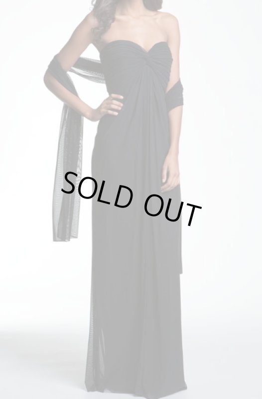 画像1: T by Tadashi  ショール付きメッシュロングドレス ブラック (1)