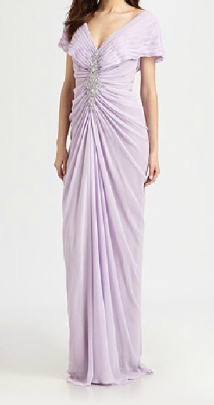 画像1: 【Octavia Spencerご着用】Tadashi Shoji 　シフォンドレープVネックドレス　ラベンダー (1)