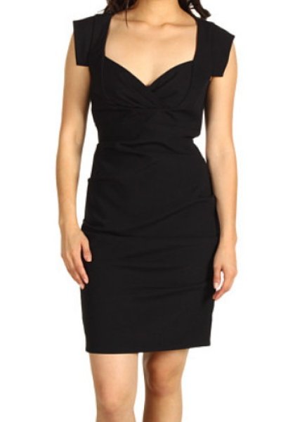 画像1: Nicole Miller     Satin Crepe Cap Sleeve Dress ブラック (1)