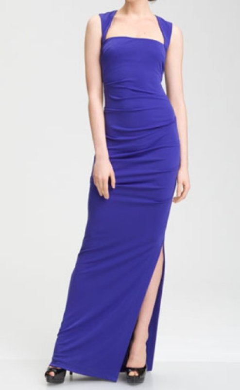 画像1: Nicole Miller　　オープンバックジャージーロングドレス  コバルト (1)