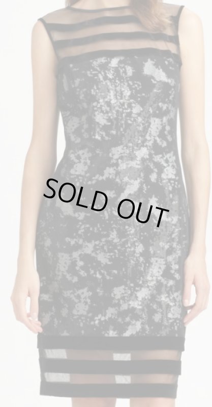 画像1: 即発！【ヴァンサンカン掲載、Danica McKellar愛用】Tadashi Shoji  メッシュストライプスパンコールドレス　ブラック (1)