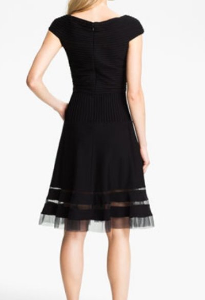 画像1: Tadashi Shoji V-Neck Tulle Trim Fit & Flare Dress ネイビー