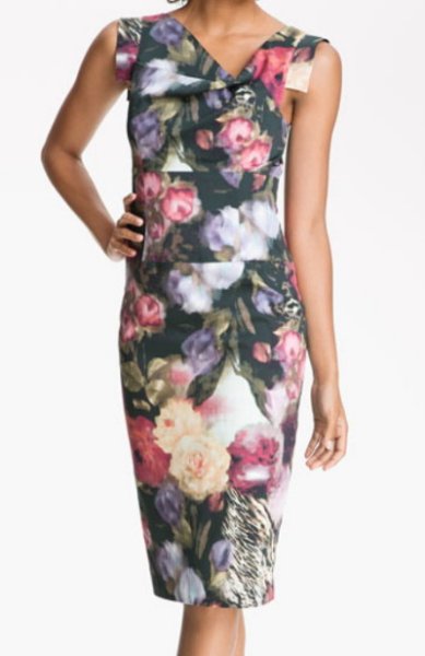 画像1: Black Halo    Floral Print Sheath Dress (1)