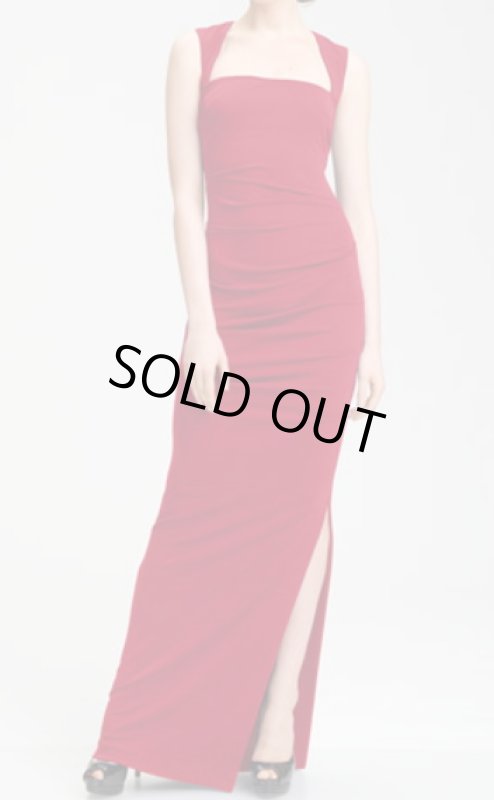 画像1: Nicole Miller　　オープンバックジャージーロングドレス レッド (1)