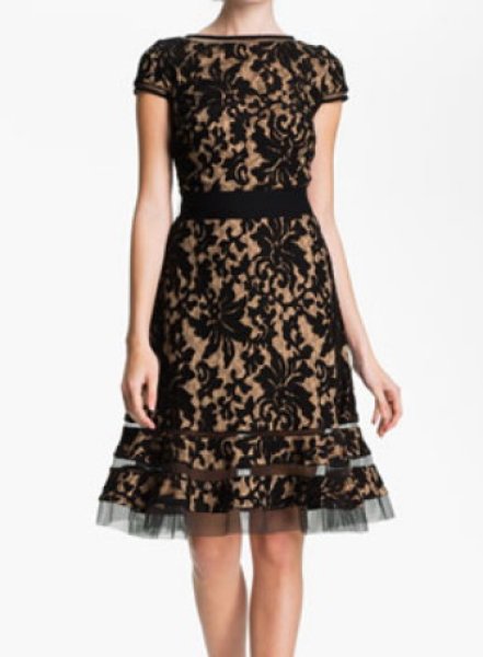 画像1: Tadashi Shoji    Textured Lace Dress ブラック (1)