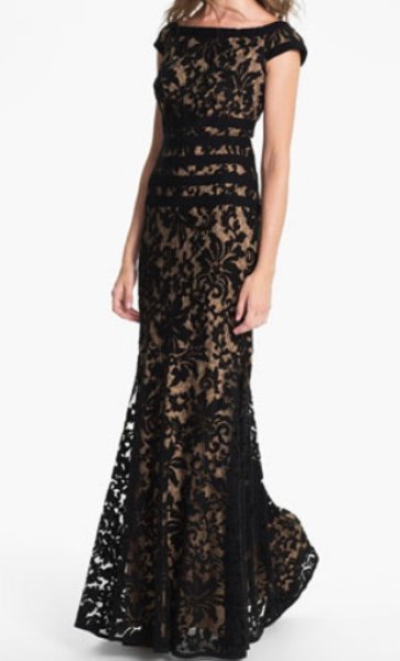 画像1: Tadashi Shoji   Textured Lace Mermaid Gown ブラック (1)