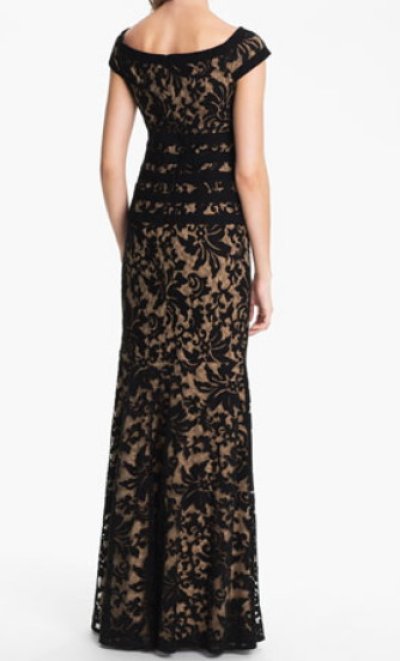 画像1: Tadashi Shoji   Textured Lace Mermaid Gown ブラック