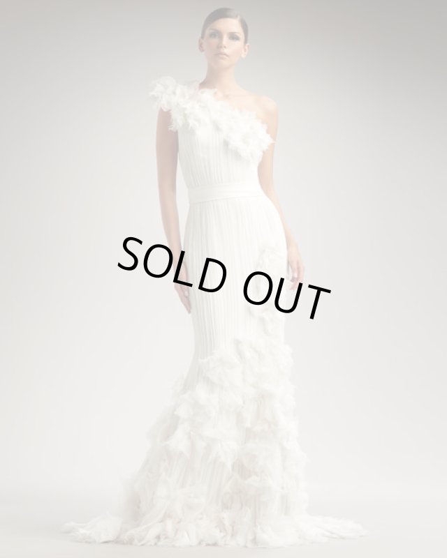 画像1: Tadashi Shoji  One Shoulder Rosette Cascading dress アイボリー (1)