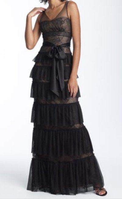 画像1: BCBGmaxazria 　　empire waist tiered lace gown