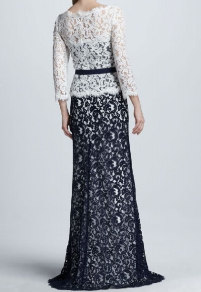 画像1: Tadashi Shoji    Two-Tone Lace Combo Gown 　ネイビー系