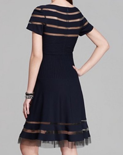 画像1: Tadashi Shoji Pintucked Inset Dress  ネイビー