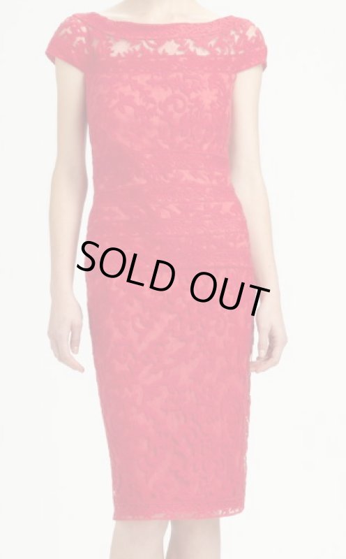 画像1: Tadashi Shoji レースバンデージドレス  レッド系 (1)