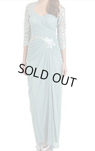 画像1: Tadashi Shoji    Lace Sleeves Draped Gown　ブルー系 (1)