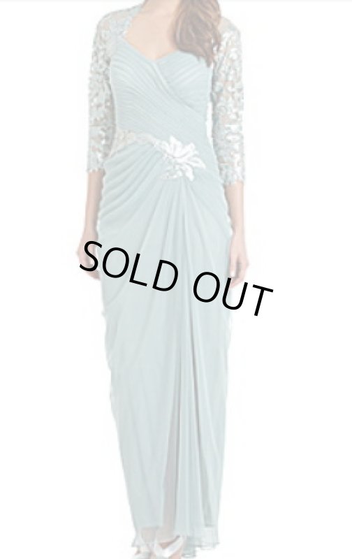 画像1: Tadashi Shoji    Lace Sleeves Draped Gown　ブルー系 (1)