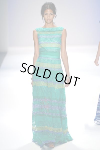 画像1: 【田中美奈子さんに衣裳提供】Tadashi Shoji     Sleeveless Boat-Neck Lace-Ribbon Gown グリーン系 (1)