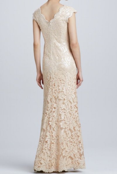 画像1: Tadashi Shoji 　　　Sequined Lace V-Neck Gown 　ベージュ系