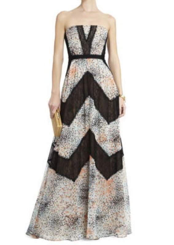 画像1: 【福井セリナさん、綺咲愛里さんに衣装提供】BCBGMAXAZRIA　　Elle Print and Lace Blocked Halter Dress  09121 (1)