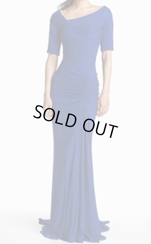 画像1: Tadashi Shoji 　アシンメトリックギャザーロングドレス  MARINA ブルー系 (1)