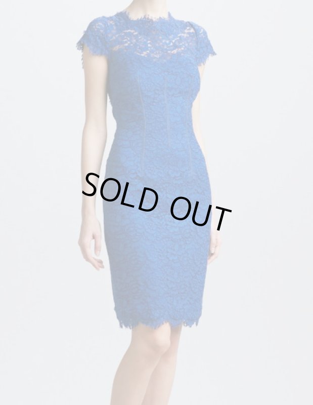 画像1: ML Monique Lhuillier 　オープンバックレースドレス  コバルト (1)