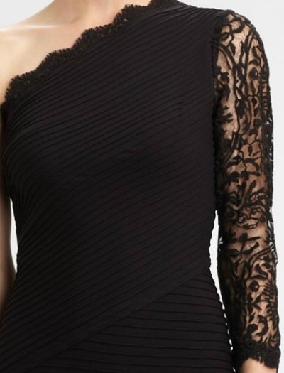 画像1: Tadashi Shoji　　　　Lace-Trimmed Pintuck Gown ブラック