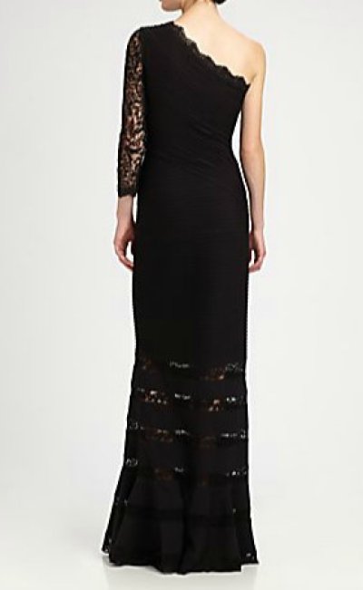 画像2: Tadashi Shoji　　　　Lace-Trimmed Pintuck Gown ブラック