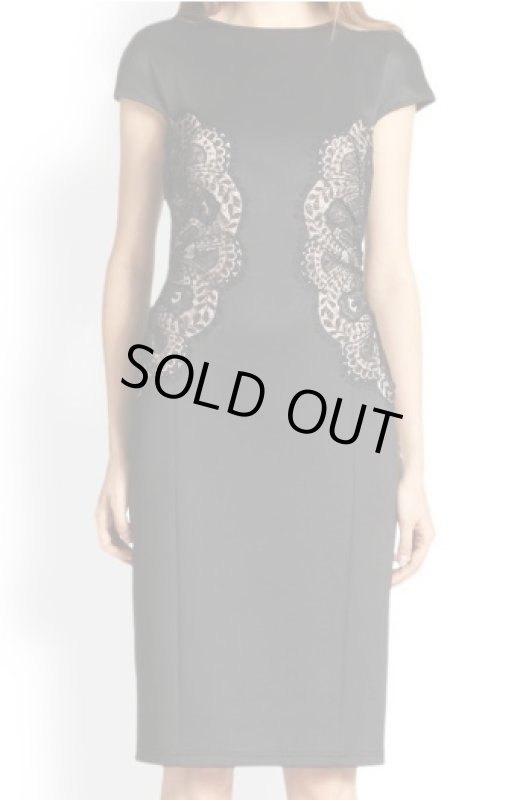 画像1: 【木佐彩子さんご着用】Tadashi Shoji    Lace-Overlay Sheath Dressブラック (1)