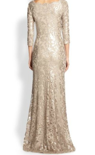 画像2: Tadashi Shoji    Sequined Lace Boatneck Gown ベージュ系