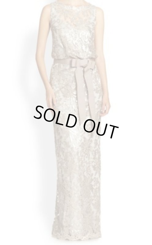 画像1: Tadashi Shoji　スパンコールレースロングドレス BRASS (1)