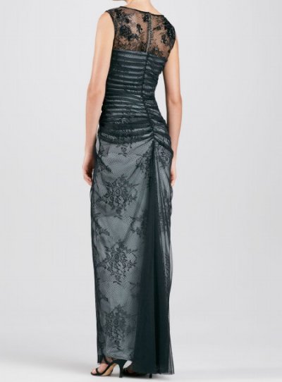 画像1: 【アンミカさんご着用】Tadashi Shoji     Sleeveless Lace Mesh-Overlay Gown ブラック 