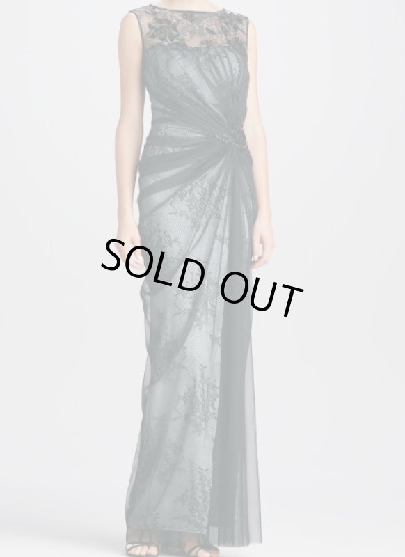 画像1: 【アンミカさんご着用】Tadashi Shoji     Sleeveless Lace Mesh-Overlay Gown ブラック  (1)