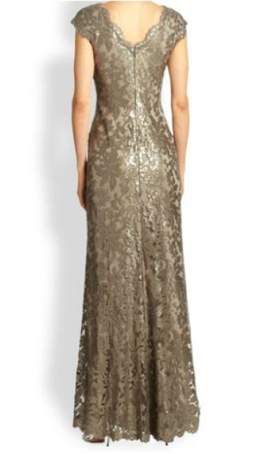 画像2: Tadashi Shoji 　Sequined Lace V-Neck Gown スモークパール