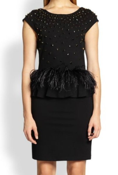 画像1: Alice + Olivia アリスアンドオリビア   Luna Embellished Feather Peplum Dress (1)