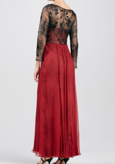 画像1: 【雑誌掲載】Tadashi Shoji      Long-Sleeve Lace & Chiffon Gown レッド系