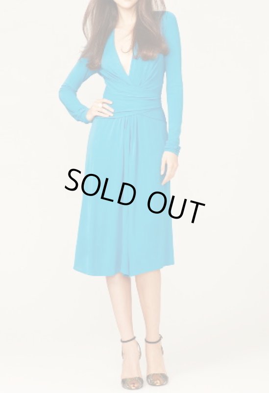画像1: ISSA LONDON 　TURQUOISE LONG SLEEVE WRAP DRESS (1)