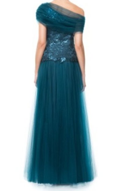 画像1: Tadashi Shoji    Sequin and Tulle Ball Gown ブルー系、グリーン系