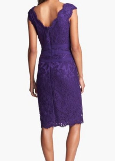 画像1: Tadashi Shoji　 Scalloped-Neck Lace Cocktail Dress ディープアメジスト