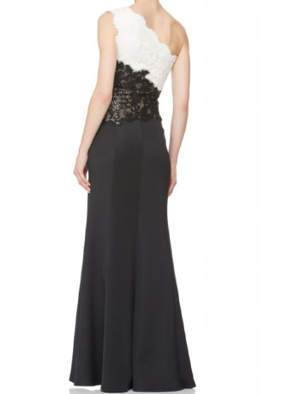 画像1: 【Yu Nan、アンミカさんご着用】Tadashi Shoji　　　One-Shoulder Two-Tone Lace-Bodice Gown ブラック