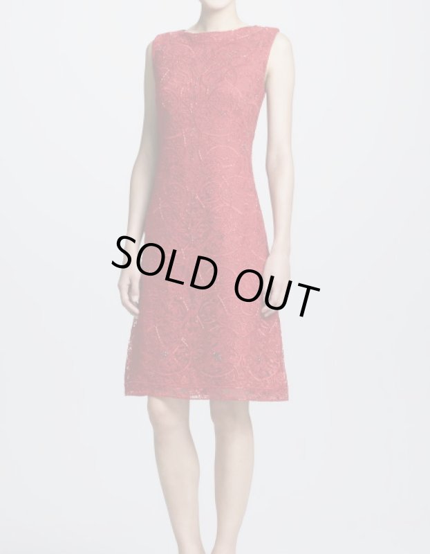 画像1: 【萬田久子さん、紺野美沙子さんご着用】Tadashi Shoji　Lace-Overlay Cocktail Dress　 レッド系 (1)