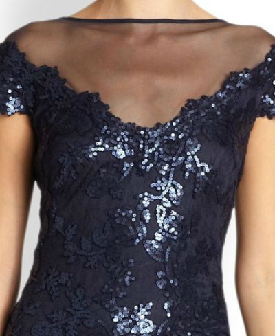 画像1: Tadashi Shoji   Off-The-Shoulder Sequin Gown　ネイビー系