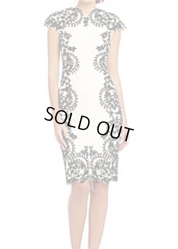画像1: 【BEVERLY JOHNSON、Octavia Spencer愛用】Tadashi Shoji レースアップリケドレス 　ブラック・アイボリー (1)
