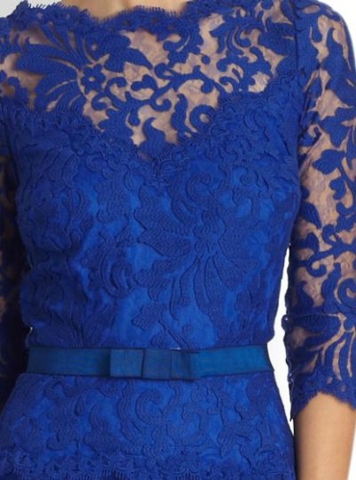 画像1: Tadashi Shoji     Three-Quarter Sleeve Lace Peplum Gown　ブルー系