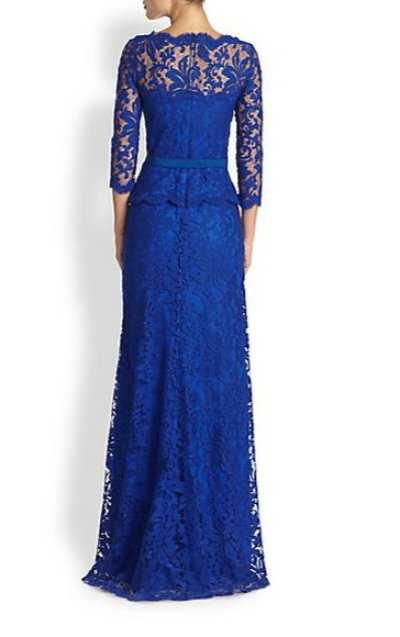 画像2: Tadashi Shoji     Three-Quarter Sleeve Lace Peplum Gown　ブルー系