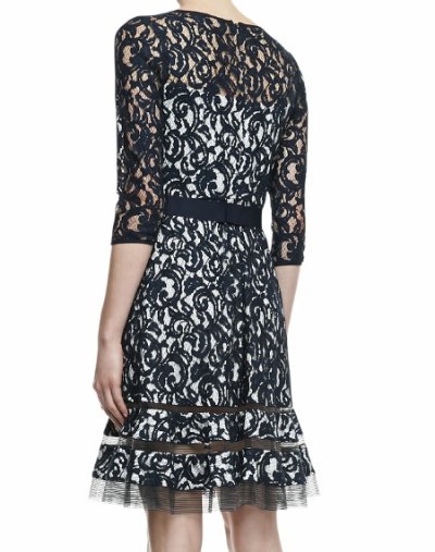 画像1: Tadashi Shoji 　7分袖Lace Cocktail Dress　ネイビー系