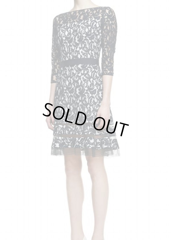 画像1: Tadashi Shoji 　7分袖Lace Cocktail Dress　ネイビー系 (1)