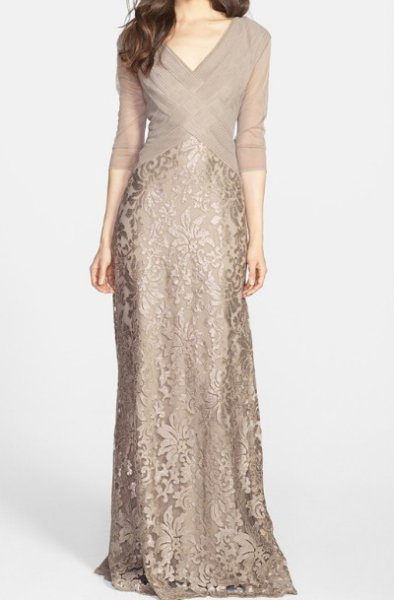 画像1: 【杉本彩さん着用】Tadashi Shoji  タダシショージ  Sequin Lace Gown　SAND ベージュ系 (1)